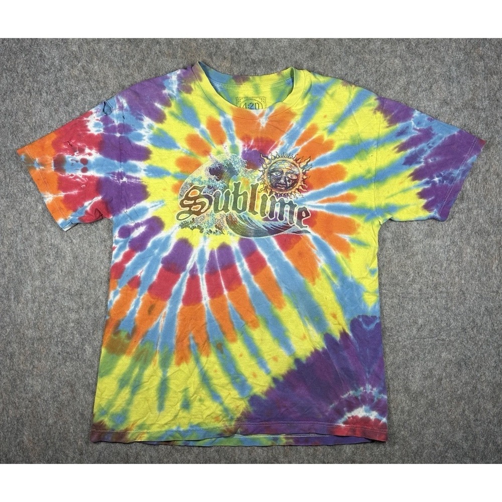 Vintage Sublime Tie Dye Sun Wave Band Tee 420 Label L Rare Distressed Y2K